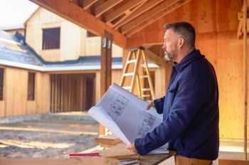 Business owner looking over blueprints